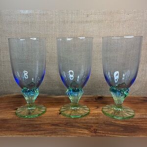 Set 3 Bormioli Rocco Italy BAHIA  Iced Tea Glasses Stem Goblet 7 3/8" Blue Green